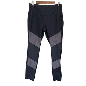 Avia Women's Gray Striped Patchwork High Rise Full Length Leggings Large